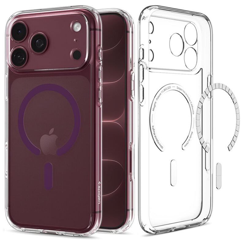 Husa iPhone 17 Pro Spigen Ultra Hybrid MagSafe, transparent/bordo