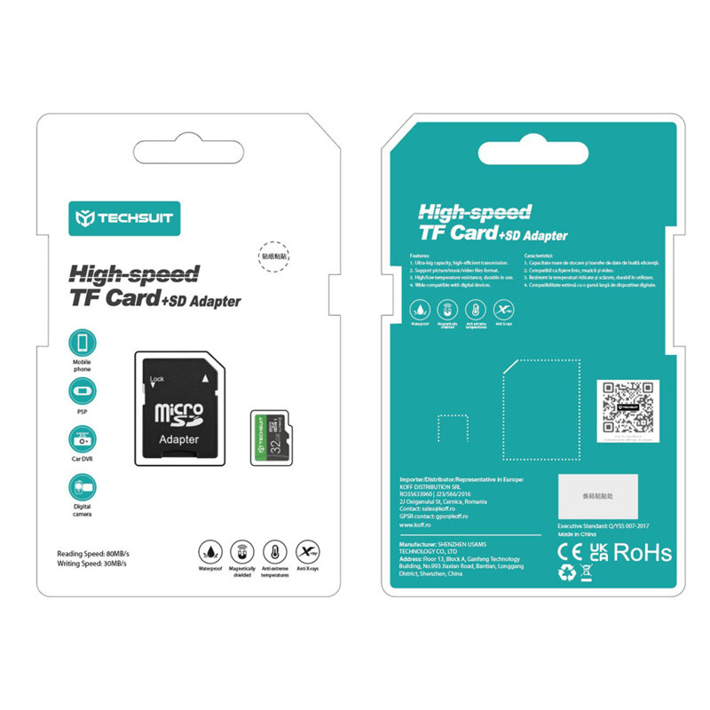 Card memorie 32GB MicroSDHC + adaptor Techsuit THCM11, verde