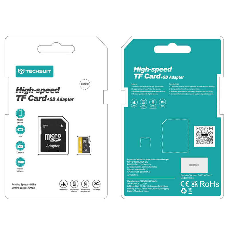 Card memorie 64GB MicroSDHC + adaptor Techsuit THCM11, galben