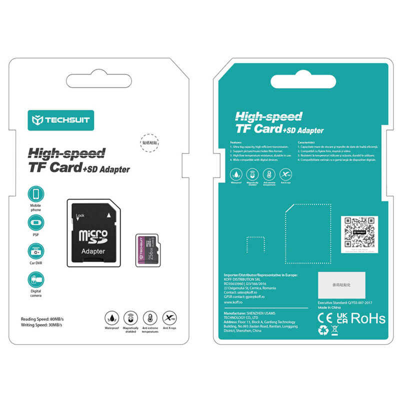 Card memorie 256GB MicroSDHC + adaptor Techsuit THCM27, mov
