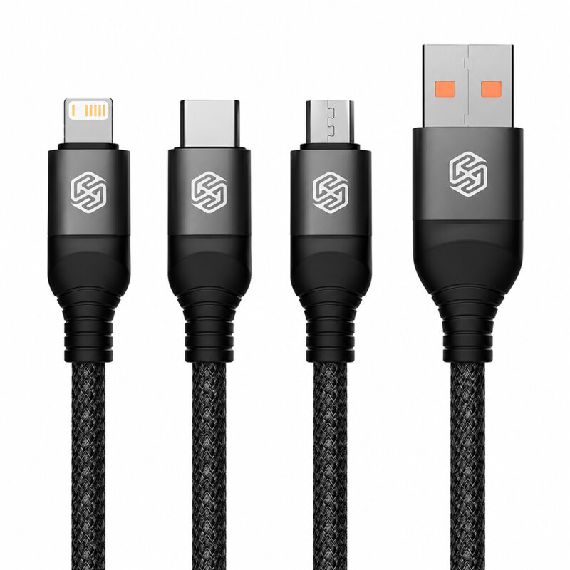 Cablu Fast Charging 3 in 1 USB la Type-C, Lightning, Micro-USB, 1.5m Nillkin, negru