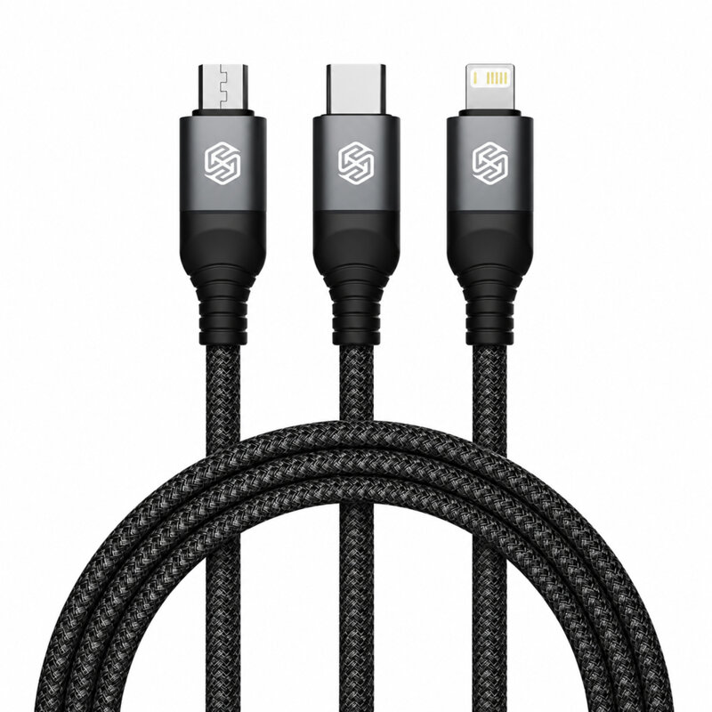 Cablu Fast Charging 3 in 1 USB la Type-C, Lightning, Micro-USB, 1.5m Nillkin, negru