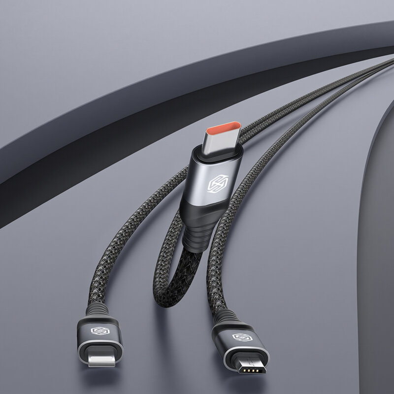 Cablu Fast Charging 3 in 1 USB la Type-C, Lightning, Micro-USB, 1.5m Nillkin, negru