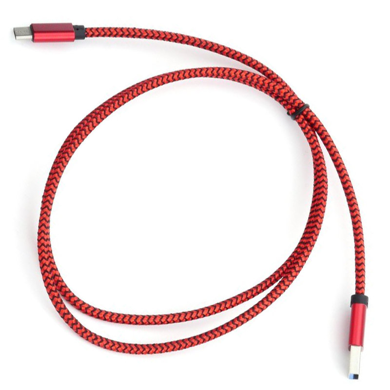 Cablu de date Nylon USB 3.0-Type-C 1M 2.4A Rosu