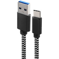 Cablu de date Nylon USB 3.0-Type-C 1M 2.4A Negru