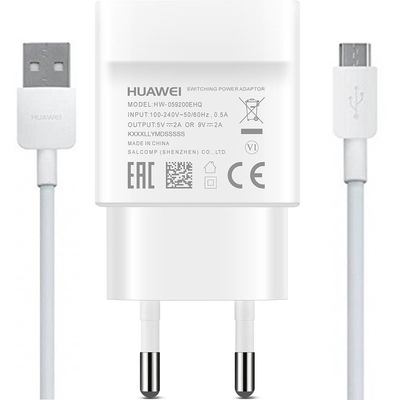 Incarcator Priza Original Huawei + Cablu De 1M Micro-USB HW-059200EHQ - Alb Blister