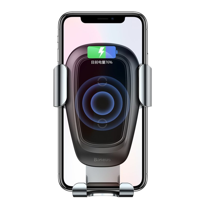 Suport Auto Cu Functie De Incarcare Wireless Baseus Metal Gravity Air Vent + Cablu Micro USB - Argintiu
