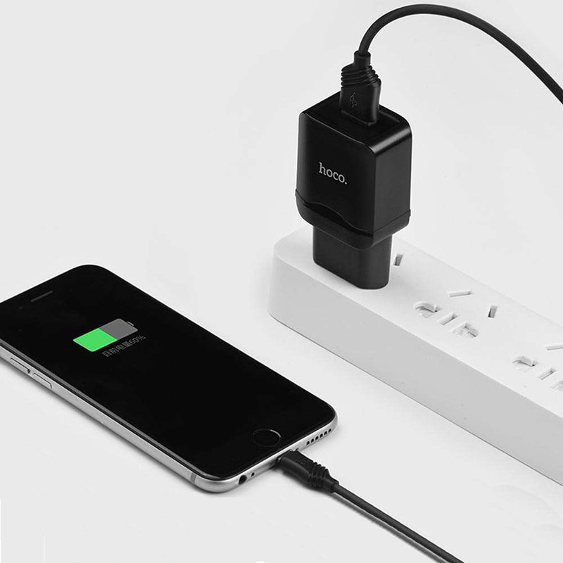 Incarcator Priza Hoco C22A 2.4A Fast Charge + Cablu Micro USB - Negru