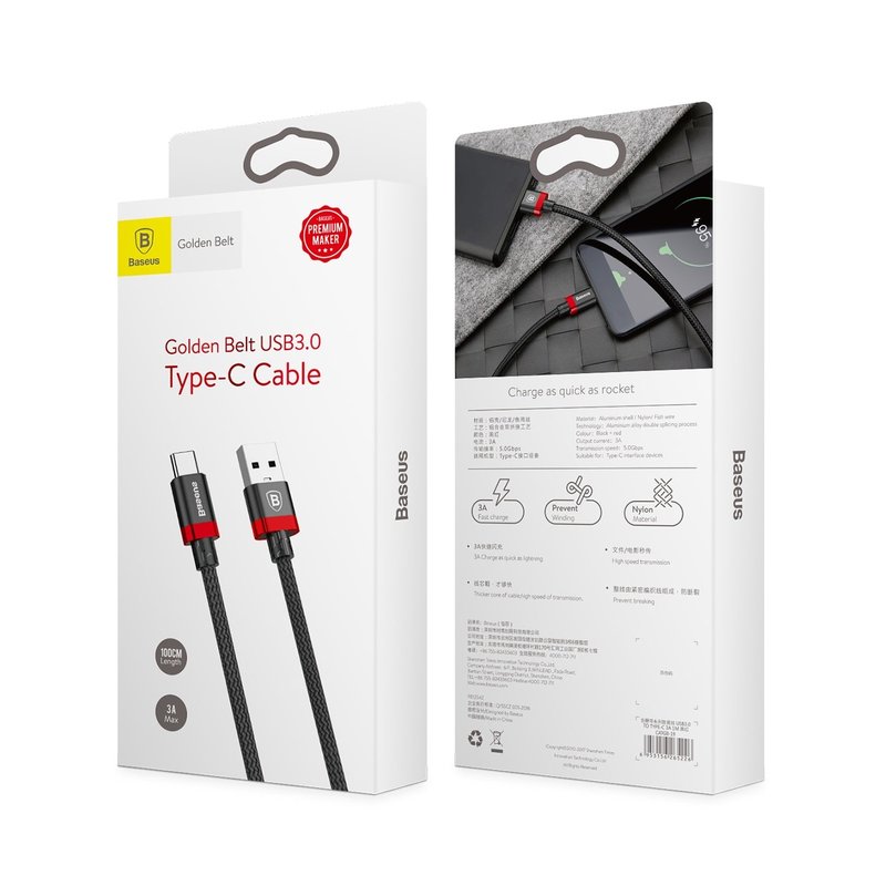 Cablu De Date Baseus USB 3.0/Type-C Incarcare Rapida 3A 1m - CATGB-19 - Rosu