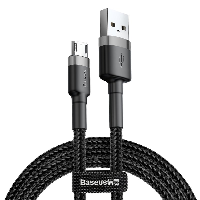 Cablu de date Micro-USB Baseus Cafule 0.5M Lungime Cu Invelis Textil - Negru - Gri CAMKLF-AG1