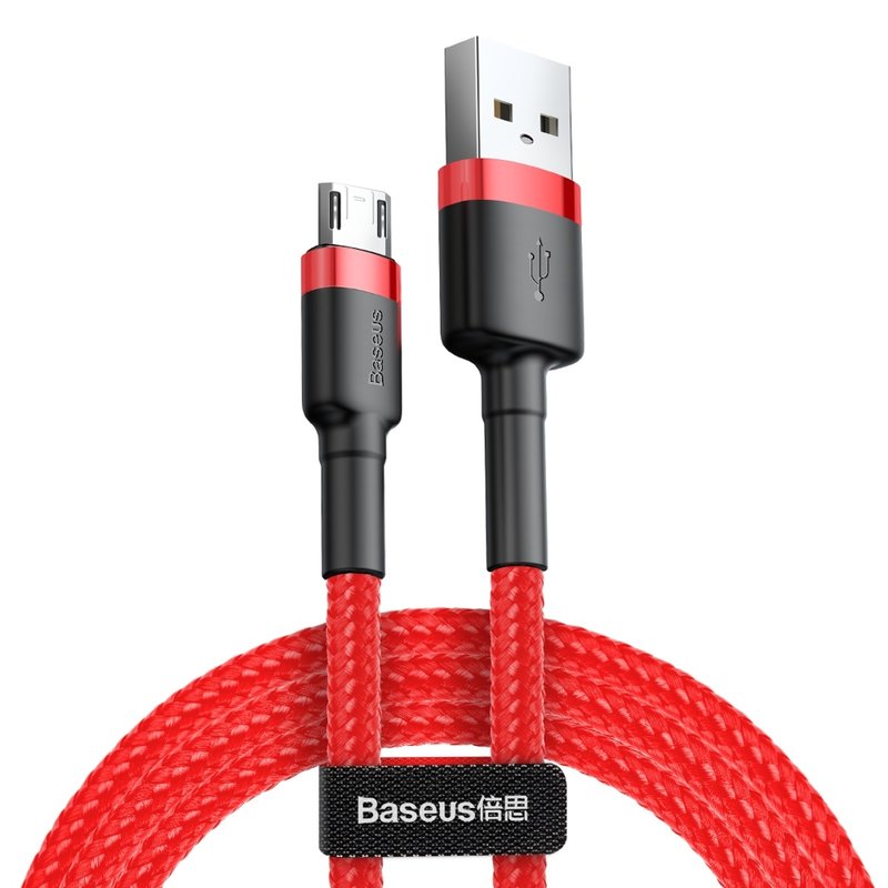 Cablu de date Micro-USB Baseus Cafule 2.0M Lungime Cu Invelis Textil - Rosu CAMKLF-C09