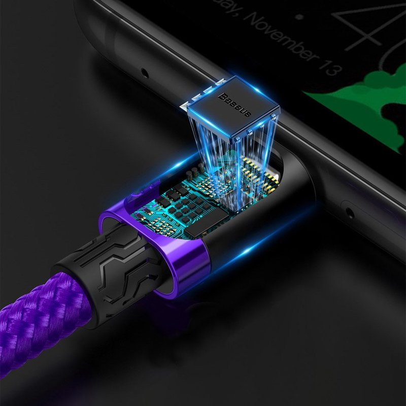 Cablu de date Type-C Baseus Flash Charge 2M Lungime Cu Invelis Textil - Purple CATZH-B05