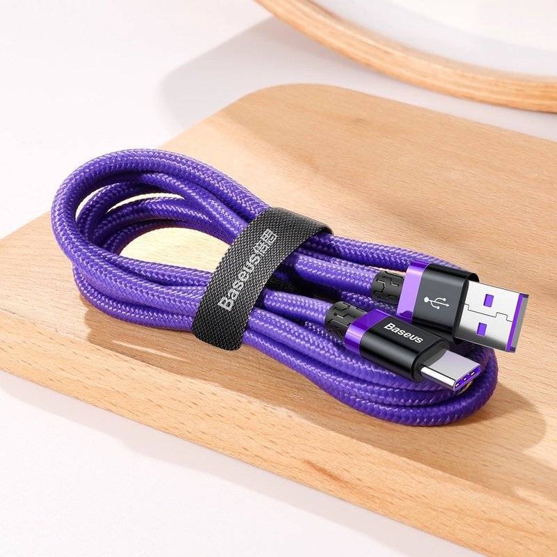 Cablu de date Type-C Baseus Flash Charge 2M Lungime Cu Invelis Textil - Purple CATZH-B05