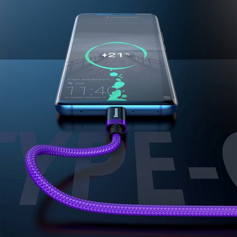 Cablu de date Type-C Baseus Flash Charge 1M Lungime Cu Invelis Textil - Purple CATZH-A05