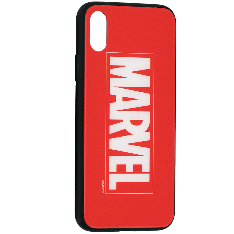 Husa iPhone X, iPhone 10 Premium Glass Cu Licenta Marvel - Red Marvel Comics