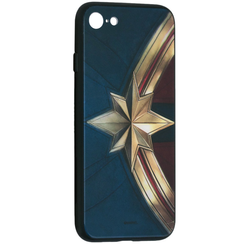 Husa iPhone 8 Premium Glass Cu Licenta Marvel - Captain Logo