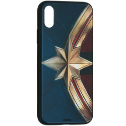 Husa iPhone X, iPhone 10 Premium Glass Cu Licenta Marvel - Captain Logo
