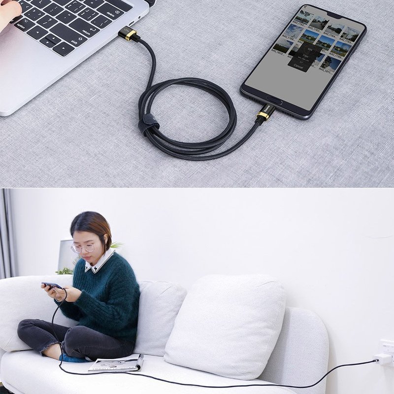 Cablu de date Type-C Baseus Flash Charge 2M Lungime Cu Invelis Textil - Black CATZH-BV1