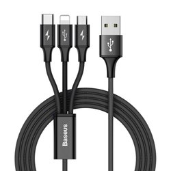 Cablu de date 1.2M 3in1 Baseus Rapid USB-C, Lightning, Micro-USB - Negru CAMLT-SU01