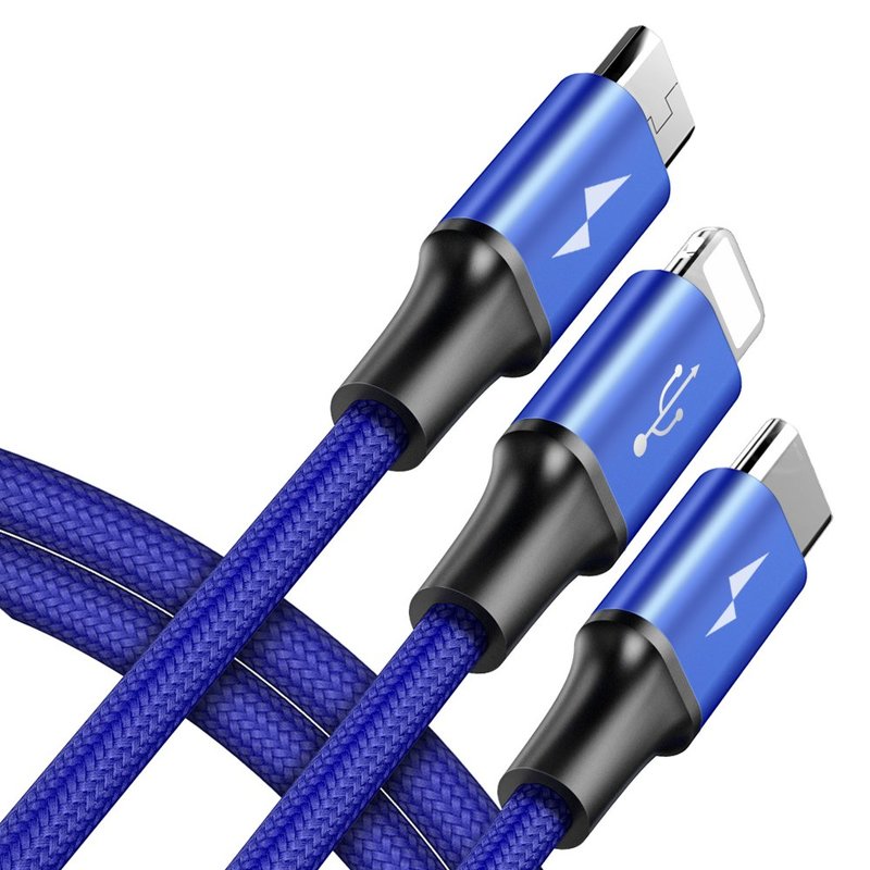 Cablu de date 1.2M 3in1 Baseus Rapid USB-C, Lightning, Micro-USB - Albastru CAMLT-SU13