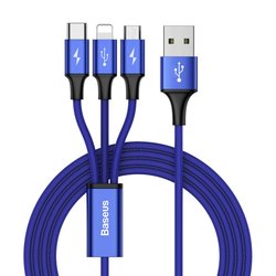 Cablu de date 1.2M 3in1 Baseus Rapid USB-C, Lightning, Micro-USB - Albastru CAMLT-SU13