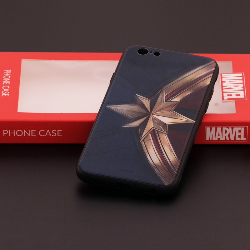 Husa iPhone 6 / 6S Premium Glass Cu Licenta Marvel - Captain Logo