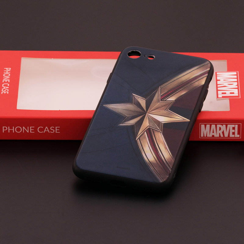 Husa iPhone 7 Premium Glass Cu Licenta Marvel - Captain Logo