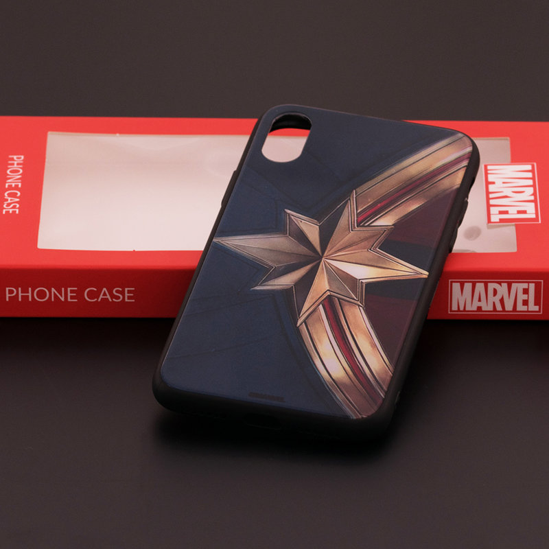 Husa iPhone XS Premium Glass Cu Licenta Marvel - Captain Logo