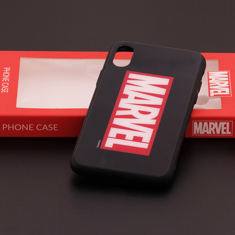 Husa iPhone XS Premium Glass Cu Licenta Marvel - Black Marvel Comics