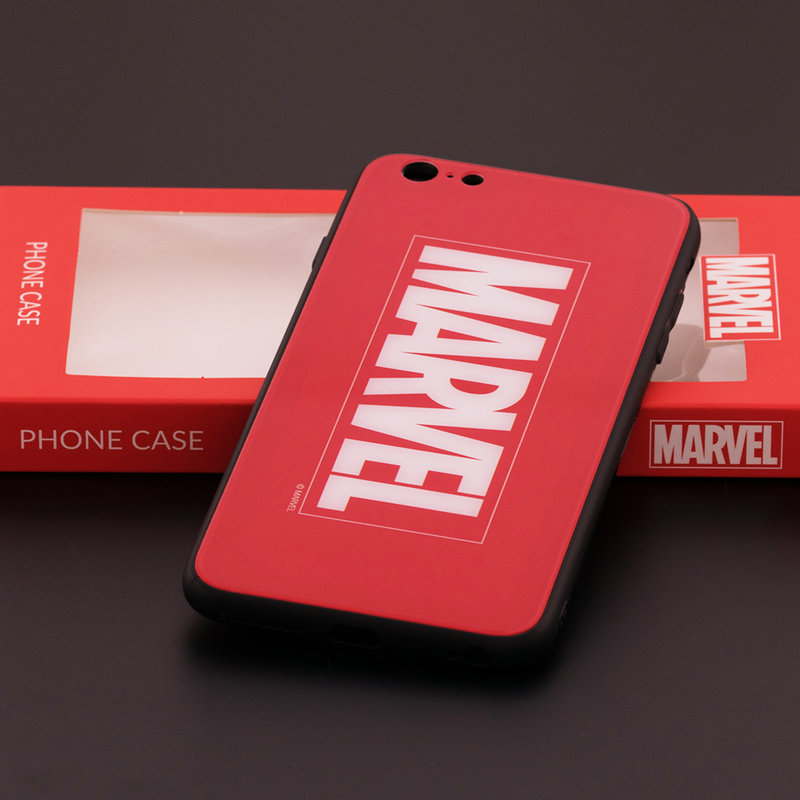 Husa iPhone 6 Plus / 6s Plus Premium Glass Cu Licenta Marvel - Red Marvel Comics