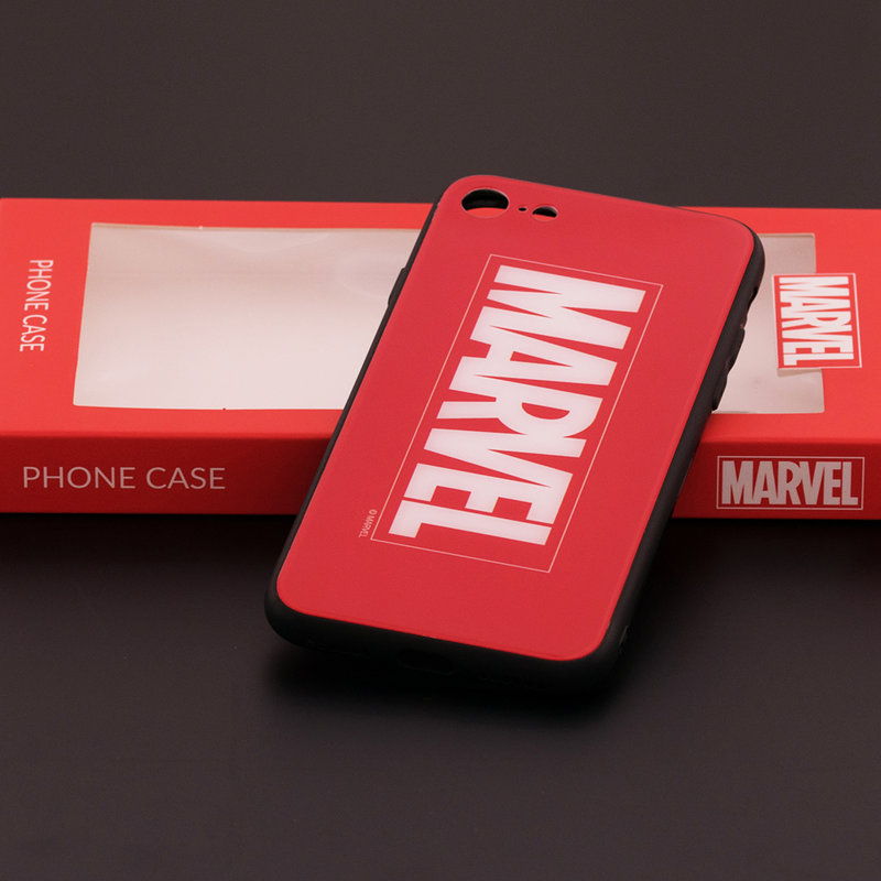 Husa iPhone 8 Premium Glass Cu Licenta Marvel - Red Marvel Comics