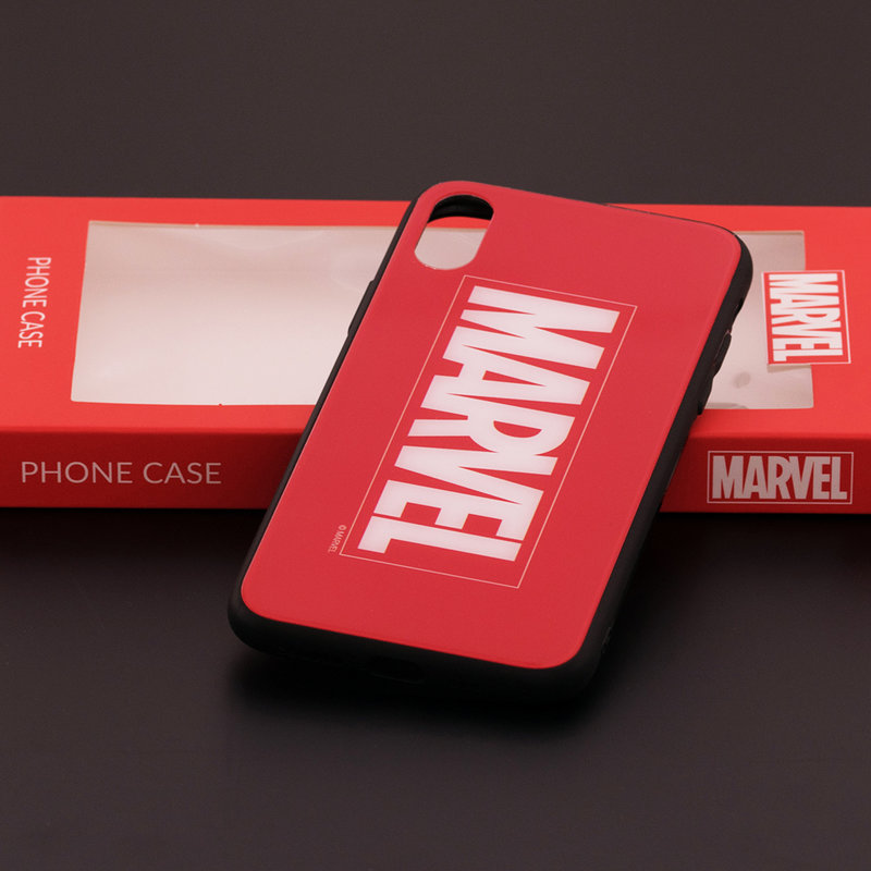 Husa iPhone XS Premium Glass Cu Licenta Marvel - Red Marvel Comics