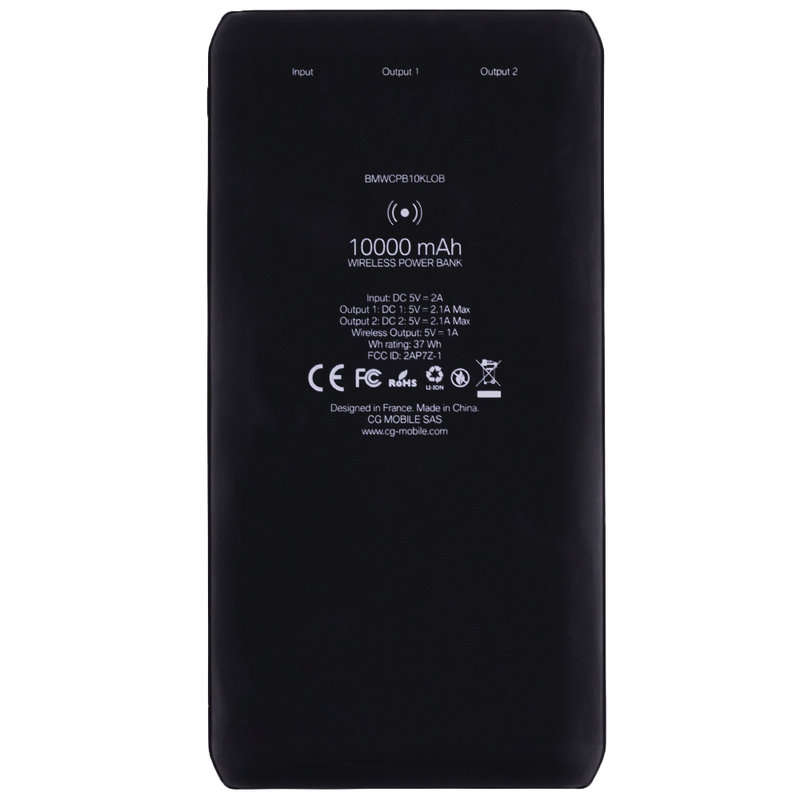 Acumulator extern Wireless 10000 mAh BMW, 2 Porturi USB + Qi Tech. - Negru BMWCPB10KLOB