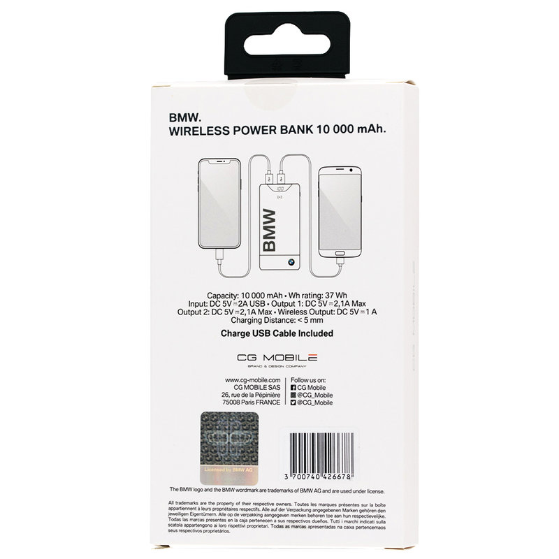 Acumulator extern Wireless 10000 mAh BMW, 2 Porturi USB + Qi Tech. - Negru BMWCPB10KLOB