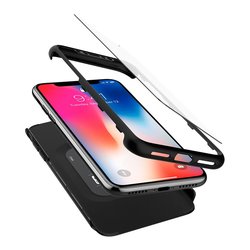 [PACHET] Husa iPhone XS Max Thin Fit 360° SPIGEN + Sticla securizata - Negru