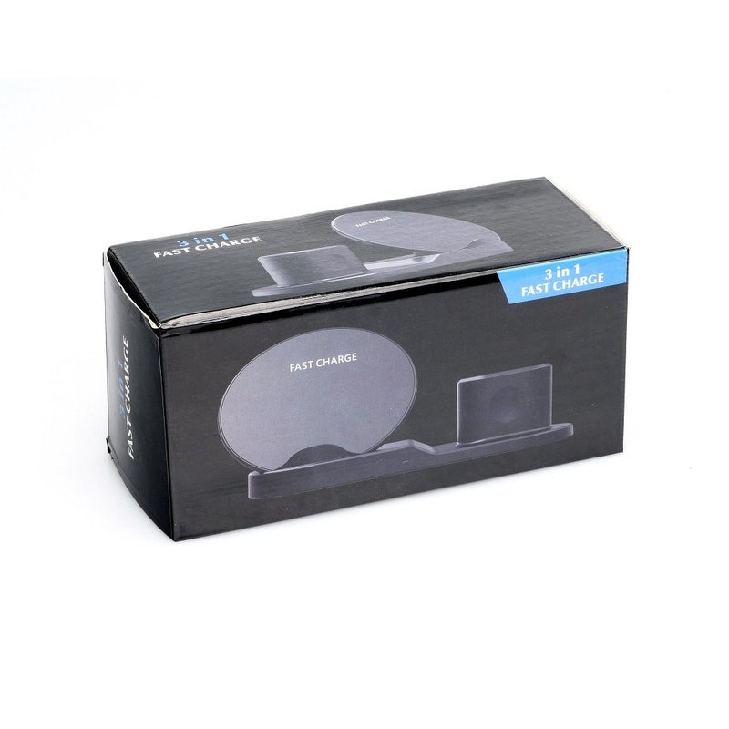 Suport Birou Tip Docking Wireless 10W 3in1 Pentru Apple (telefon, smartwach, airpods) - Negru