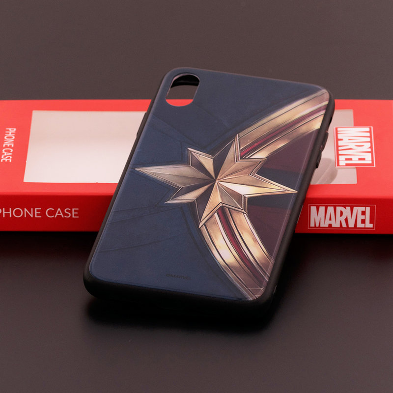 Husa iPhone XS Max Premium Glass Cu Licenta Marvel - Captain Logo