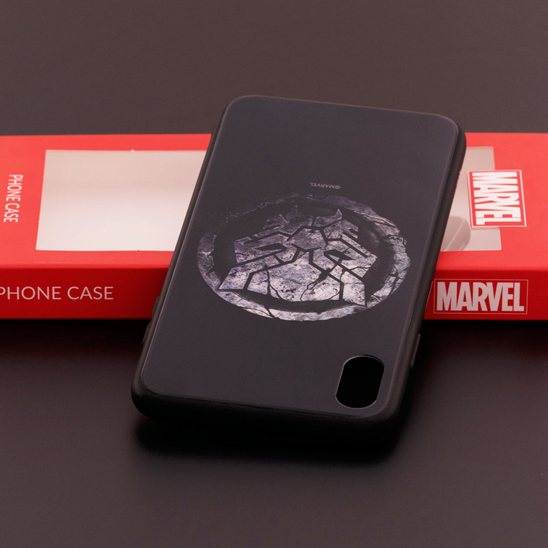 Husa iPhone XS Max Premium Glass Cu Licenta Marvel - Black Panther Logo