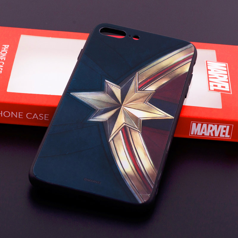 Husa iPhone 7 Plus Premium Glass Cu Licenta Marvel - Captain Logo