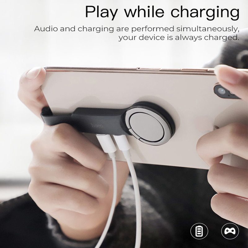 Adaptor Hoco LS23 Dual Lightning Pentru Redare Muzica Si Incarcare - Negru