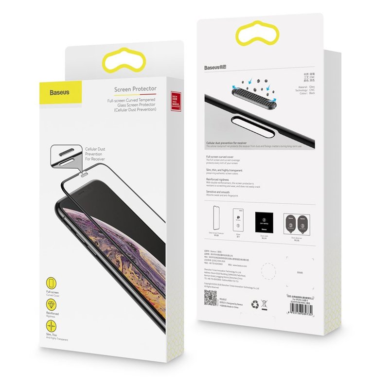 Folie Sticla Curbata iPhone XS Max Baseus Speaker Dust Protector -SGAPIPH65-WA01- Black