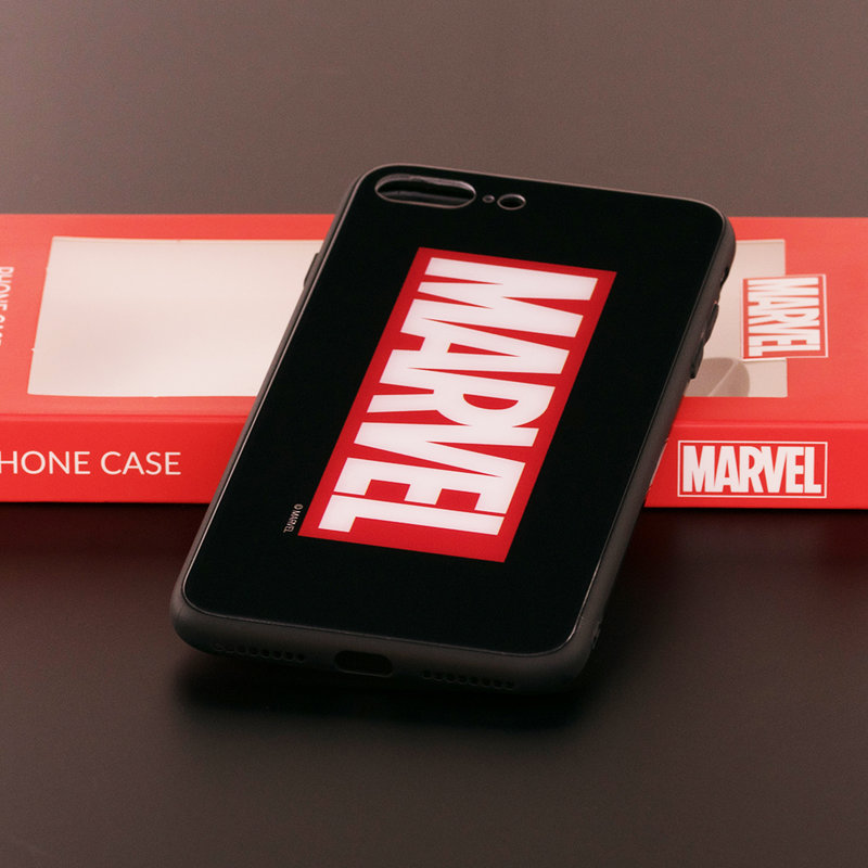 Husa iPhone 7 Plus Premium Glass Cu Licenta Marvel - Black Marvel Comics