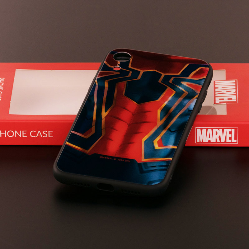Husa iPhone XR Premium Glass Cu Licenta Marvel - Spider Suit