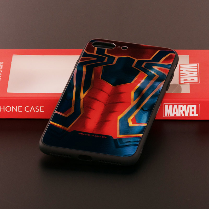 Husa iPhone 8 Plus Premium Glass Cu Licenta Marvel - Spider Suit