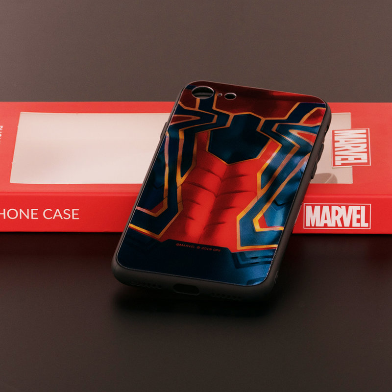 Husa iPhone 7 Premium Glass Cu Licenta Marvel - Spider Suit