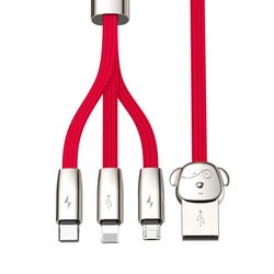 Cablu de date 1.2M 3in1 Baseus Rapid USB-C, Lightning, Micro-USB - Rosu CAMLT-FW09 Cute 