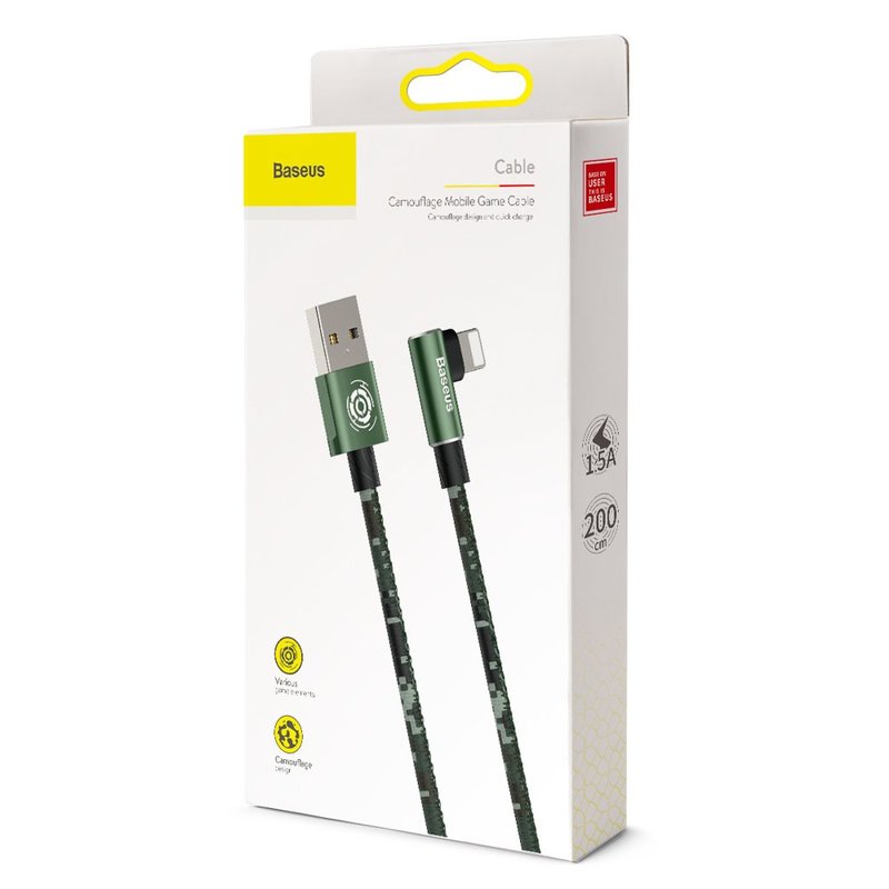 Cablu de date Lightning Baseus Camouflage Game Cable 2M - Black CALMC-B06