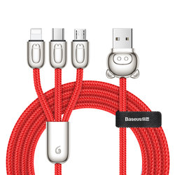 Cablu de date 1.2M 3in1 Baseus Little Pigs USB-C, Lightning, Micro-USB - Rosu CAMLT-PG09