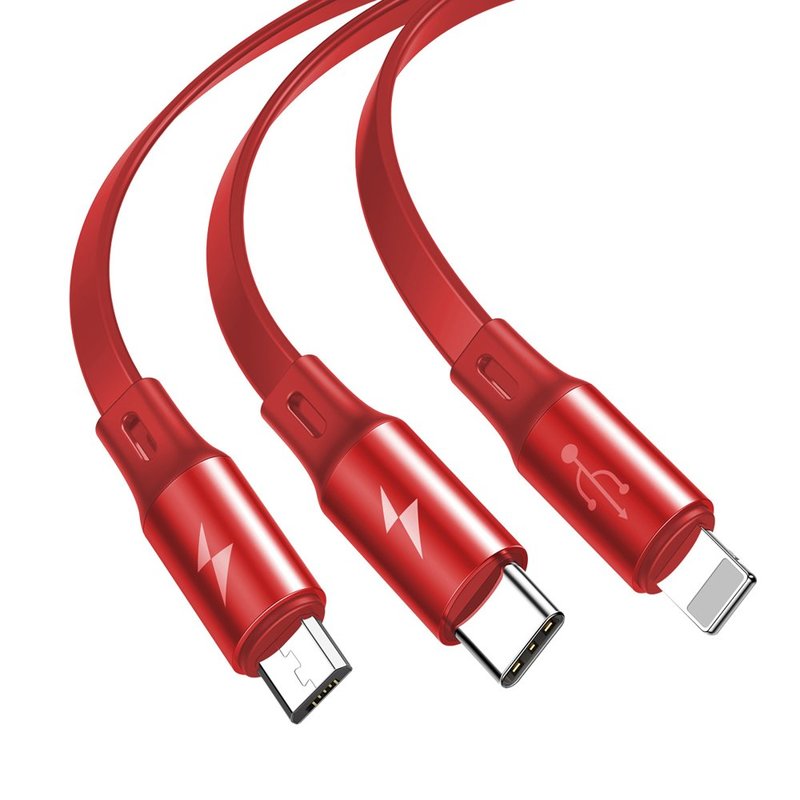 Cablu De Date 3in1, Type C, Lightning, Micro USB Baseus Fabric - Rosu CAMLT-BY09