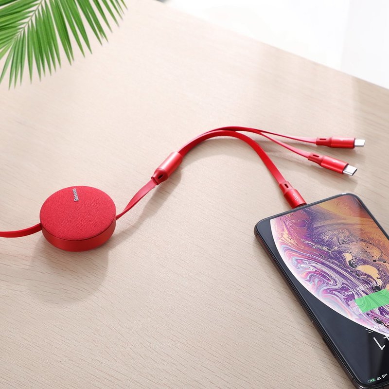 Cablu De Date 3in1, Type C, Lightning, Micro USB Baseus Fabric - Rosu CAMLT-BY09